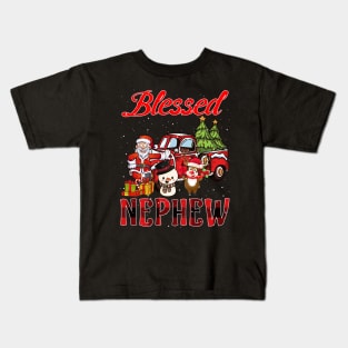 Blessed Nephew Red Plaid Christmas Kids T-Shirt